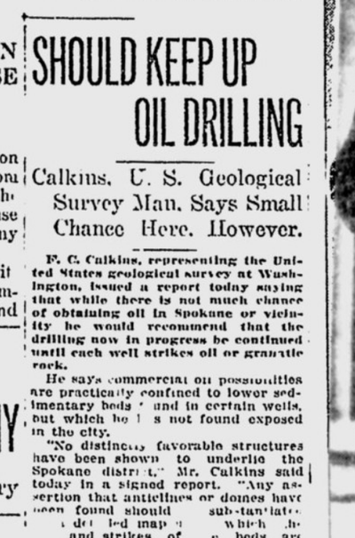F.C. Calkins of the U.S. Geological Survey said efforts to seek oil beneath the ground on the South Hill should continue only until reaching granitic rock.  (S-R archives)