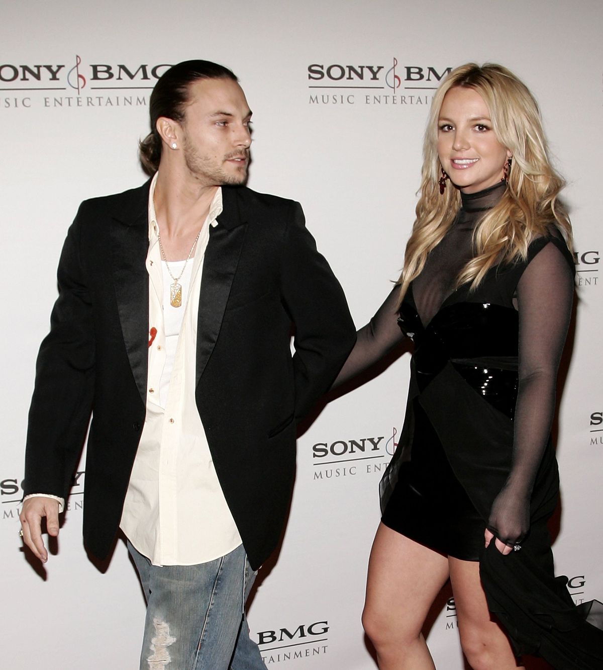Britney Spears, right, and husband Kevin Federline arrive at the Sony BMG Grammy party at the Hollywood Roosevelt on Feb. 8, 2006, in Los Angeles. (Vince Bucci/Getty Images/TNS) (Vince Bucci)