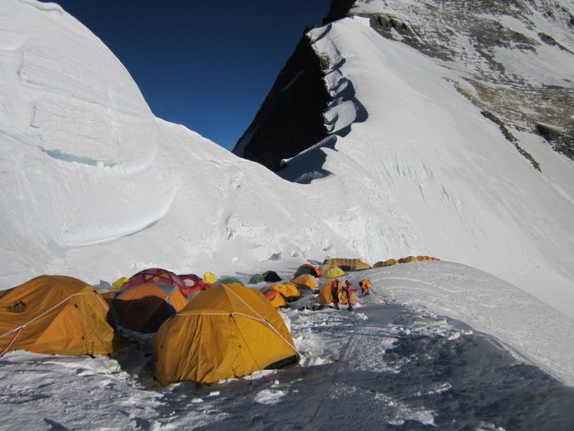 Climbers camp at the North Col on Mount Everest as they ascend from the Tibetan side of the mountain. (Dawes Eddy)