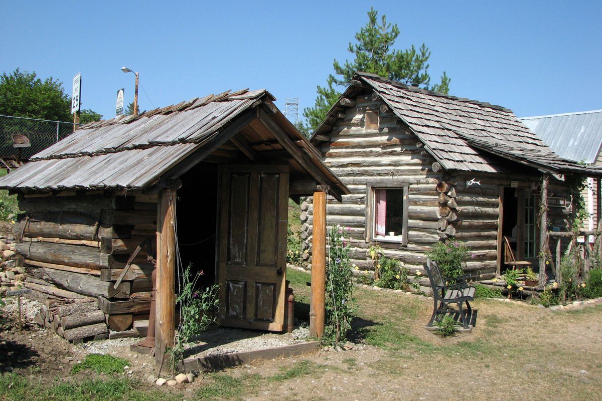 Pioneer cabins have been transported and reassembled at the Pend Oreille County Historical Society Museum in Newport, Wash. There are several cabins, including a schoolhouse. (Pia Hallenberg)