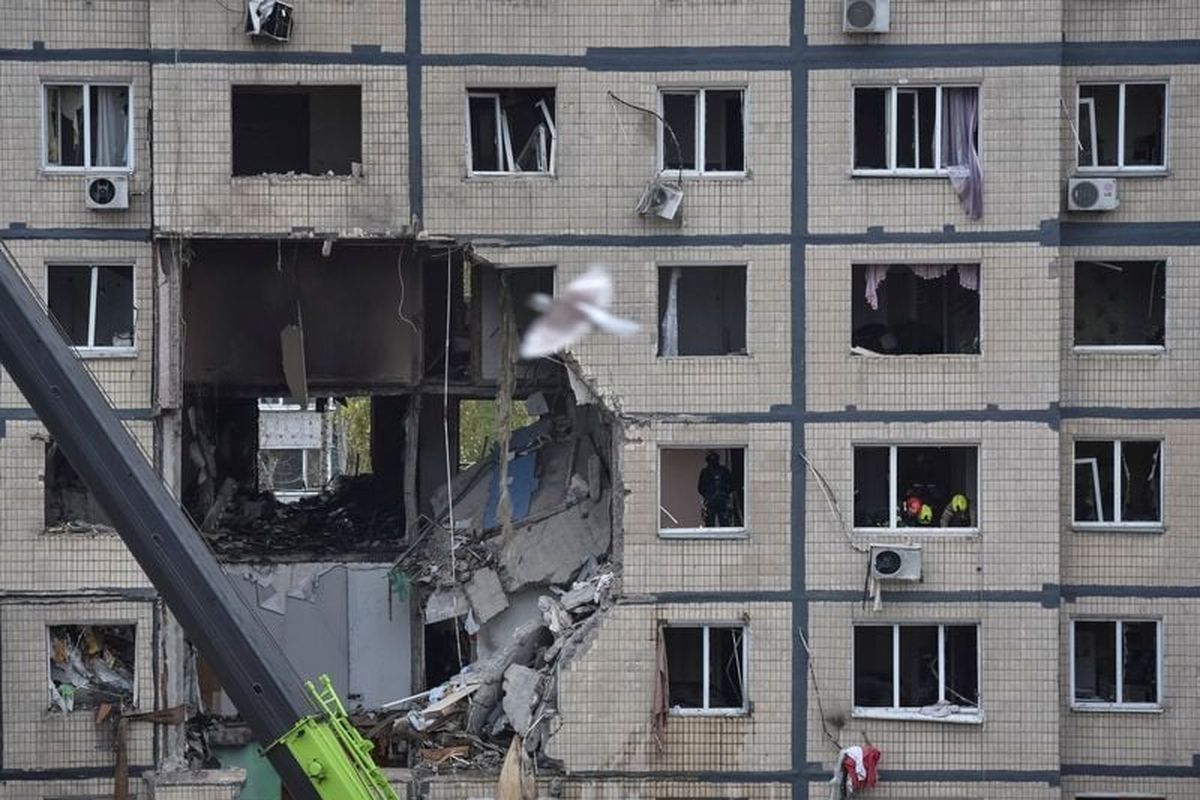 Apartment buildings hit during a Russian drone strike, amid Russia