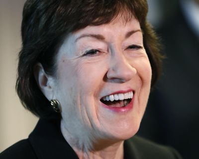 In this Sept. 29, 2017, file photo, Sen. Susan Collins, R-Maine, speaks at a news conference at Bath Iron Works in Bath, Maine. (Robert F. Bukaty / Associated Press)