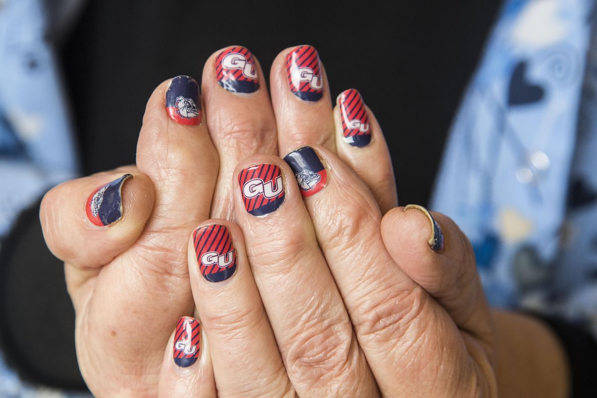 Gonzaga fan Dianna Jokela displays her pride in Gonzaga after the NCAA Selection Show, March 12, 2017. (Dan Pelle / The Spokesman-Review)