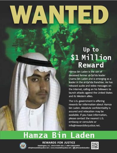 The State Department’s Rewards for Justice program released a wanted poster for Hamza bin Laden. (U.S. State Department)