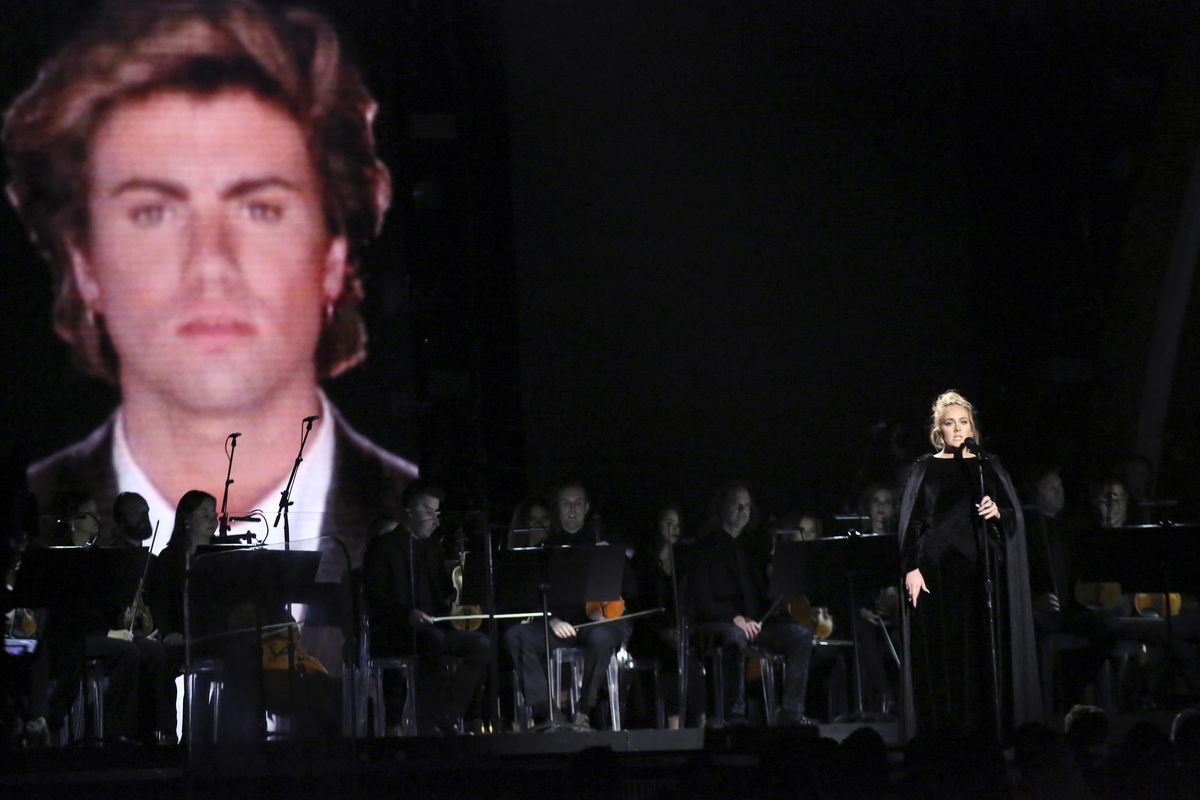 Adele performs a tribute to George Michael at the 59th annual Grammy Awards on Sunday, Feb. 12, 2017, in Los Angeles. (Matt Sayles / Invision/AP)