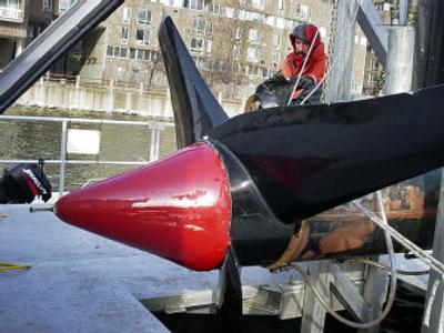 
This photo provided by Verdant Power shows testing of a prototype model of the company's electricity-generating water turbine on the East River in New York City in January 2003. 
 (Associated Press / The Spokesman-Review)