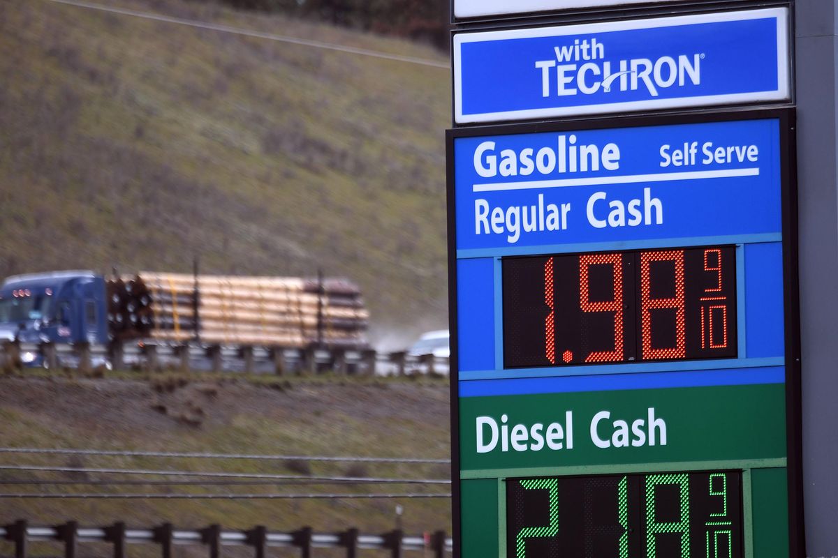 Gas prices arebelow $2.00 at Chevron gas station in Post Falls on Tuesday, March 31, 2020. (Kathy Plonka / The Spokesman-Review)