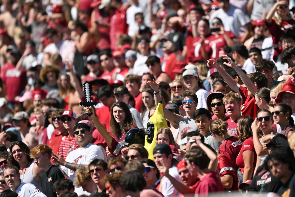 Washington State fans cheer for the Cougars against Portland State during the first half on Aug. 31 at Gesa Field in Pullman.  (Tyler Tjomsland/The Spokesman-Review)