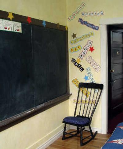 
The Northside School Bed and Breakfast features many pieces original to the school, including the chalkboard in the Classroom, one of nine themed guest rooms.
 (The Spokesman-Review)