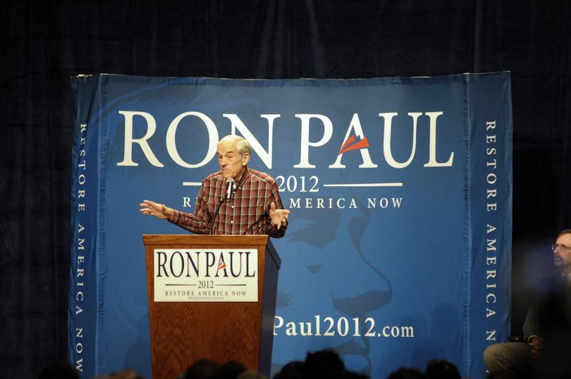 Republican presidential candidate, Rep. Ron Paul, R-Texas speaks at a rally in Spokane, Wash. on Friday, March 2, 2012. (AP Photo/Jed Conklin) (Jed Conklin / Associated Press)