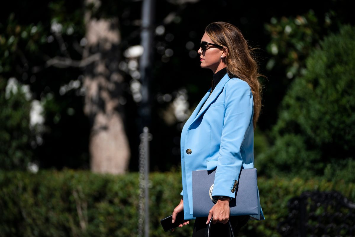 Hope Hicks heads toward Marine One on the South Lawn of the White House on Aug. 17, 2020. (Jabin Botsford/The Washington Post)