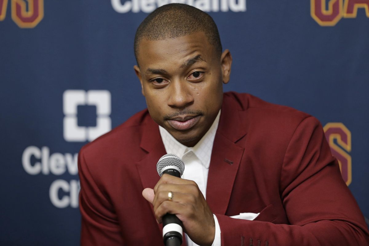 Cleveland Cavaliers’ Isaiah Thomas answers questions during a news-conference at the teams practice facility, Thursday, Sept. 7, 2017, in Independence, Ohio. (Tony Dejak / Associated Press)