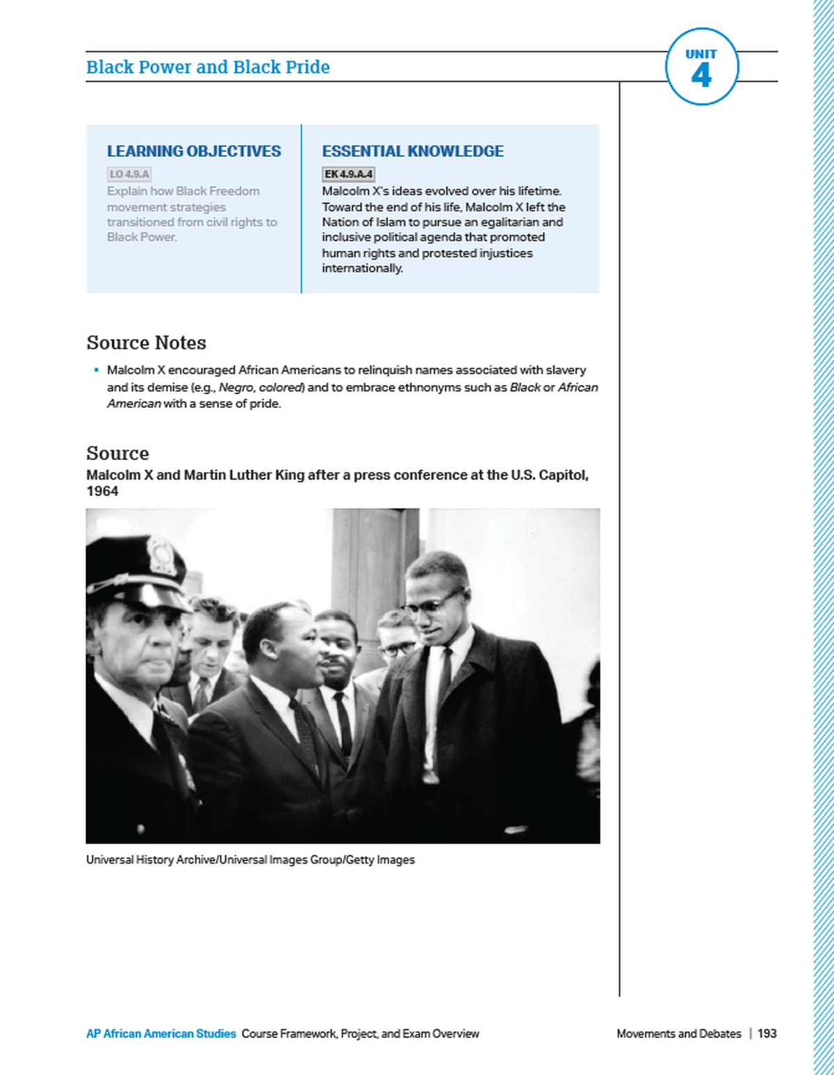 A sample page of the framework for the AP African American Studies course looks at the Black Power movement in connection with the fight for civil rights in the 1950s and 1960s.  (College Board)
