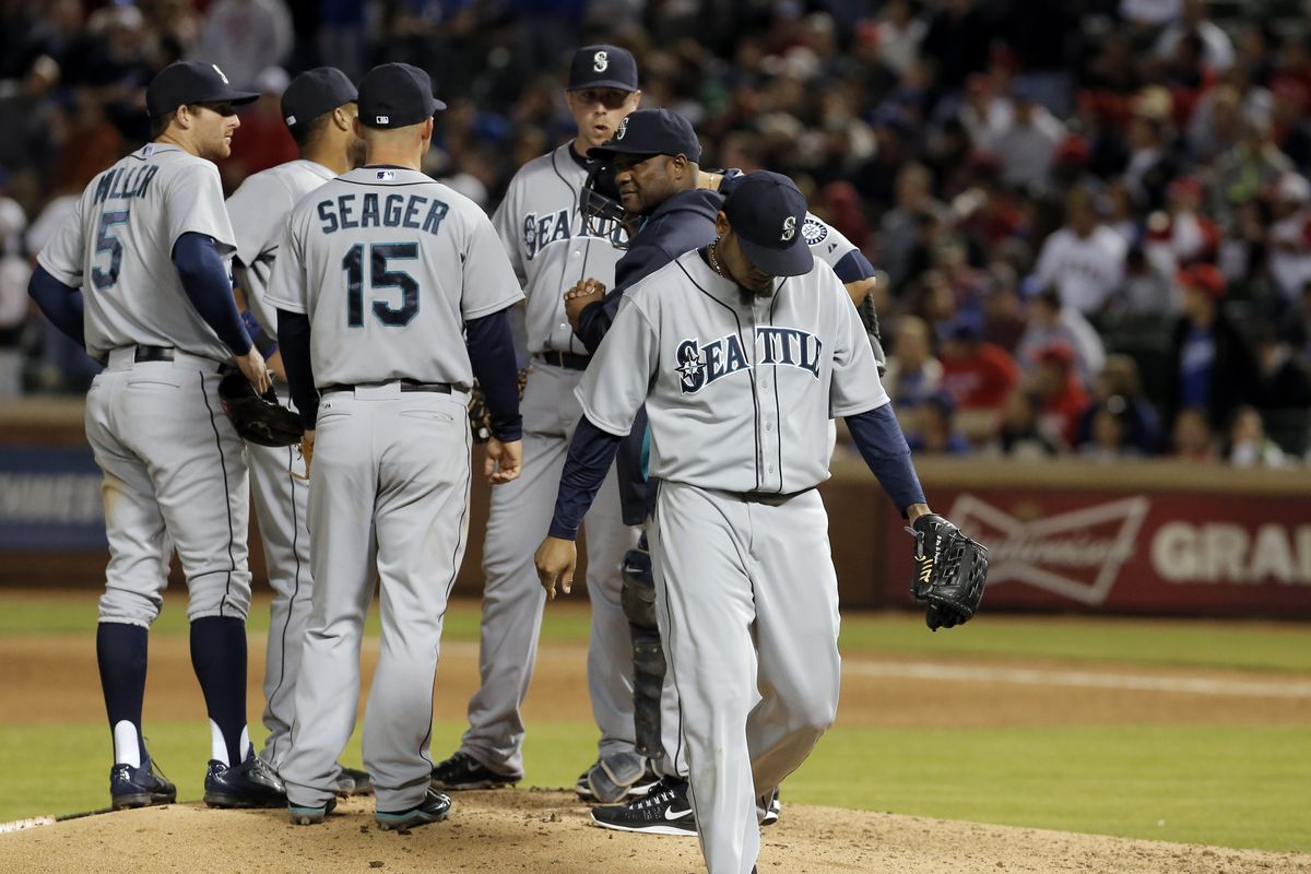 Mariners ace Felix Hernandez exits in the eighth inning. (Associated Press)