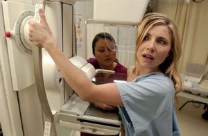 
Actress Sarah Chalke gets a mammogram in this scene from "Why I Wore Lipstick to My Mastectomy," which will air on Lifetime.
 (Associated Press / The Spokesman-Review)