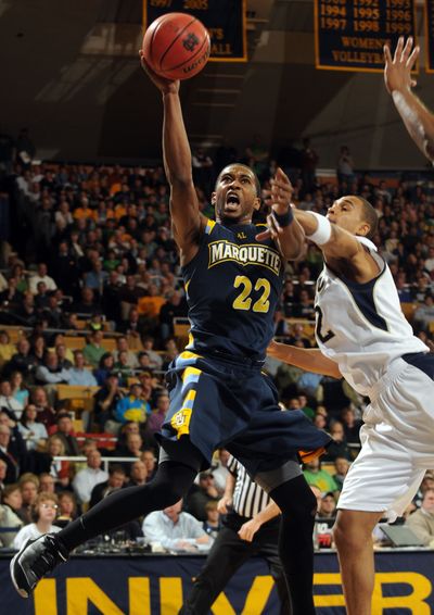 Jerel McNeal led Marquette past Ryan Ayres and Notre Dame.  (Associated Press / The Spokesman-Review)