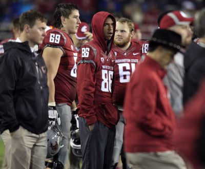 Marquess Wilson (86), sidelined by an injury earlier this season, has been suspended by WSU coach Mike Leach after leaving a practice early. (Associated Press)