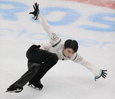 In this Oct. 21, 2017, file photo, Japan’s Hanyu Yuzuru performs in his free program at the Rostelekom Cup ISU Grand Prix figure skating event in Moscow, Russia. Olympic champion Hanyu will be aiming for the top of the podium at the NHK Trophy, the fourth event of the International Skating Union’s Grand Prix series, on Nov. 10, 11, 2017. (Ivan Sekretarev / Associated Press)
