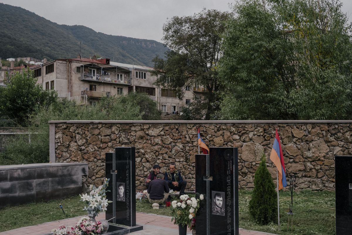 Graves at a military cemetery in Goris, Armenia, on Friday, Sept. 22 2023, for some of those killed in the 2020 war, when Azerbaijan won effective control of the region. After decades of wars and tense stalemates, almost no one saw it coming: Azerbaijan seized Nagorno-Karabakh from Armenian control seemingly overnight.    (Nanna Heitmann/The New York Times)