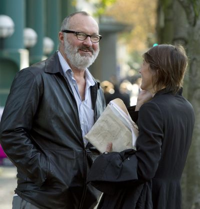 Actor Randy Quaid and his wife Evi are shown outside their lawyer's office in Vancouver, B.C., on Wednesday.  (Associated Press)