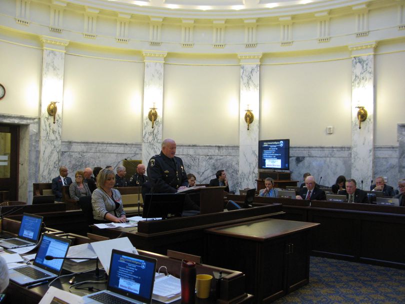 Col. Ralph Powell, director of the Idaho State Police, makes his budget pitch to state lawmakers on Tuesday (Betsy Russell)