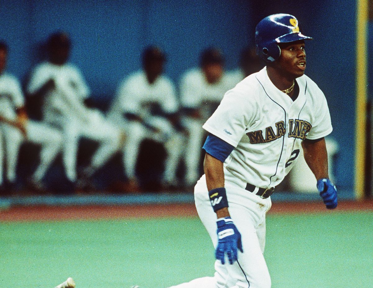 1989: A youthful Griffey runs out a hit against Toronto in Seattle.