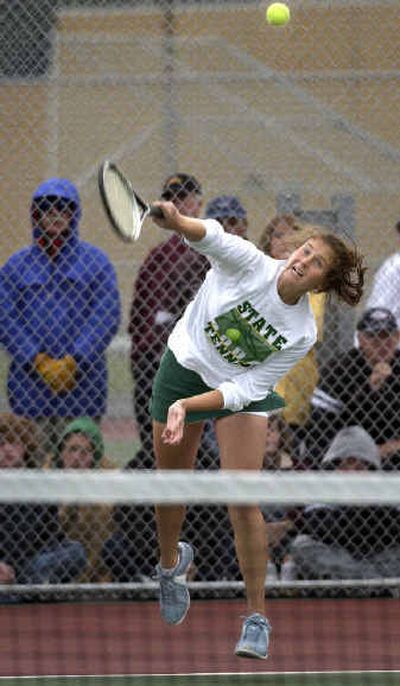 
Amanda Taylor of Richland serves  against Stephanie Davison of South Kitsap. Davison won 7-5, 7-5. Amanda Taylor of Richland serves  against Stephanie Davison of South Kitsap. Davison won 7-5, 7-5. 
 (Holly Pickett/Holly Pickett/ / The Spokesman-Review)
