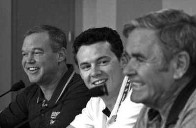 
Three generations of Unsers (left to right) share a laugh: Al Unser Jr., Al Unser III and Al Unser. 
 (Associated Press / The Spokesman-Review)