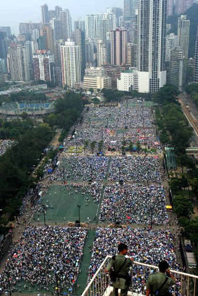 
Hundreds of thousands of people gather at Hong Kong's Victoria Park before a massive march Thursday.
 (Associated Press / The Spokesman-Review)