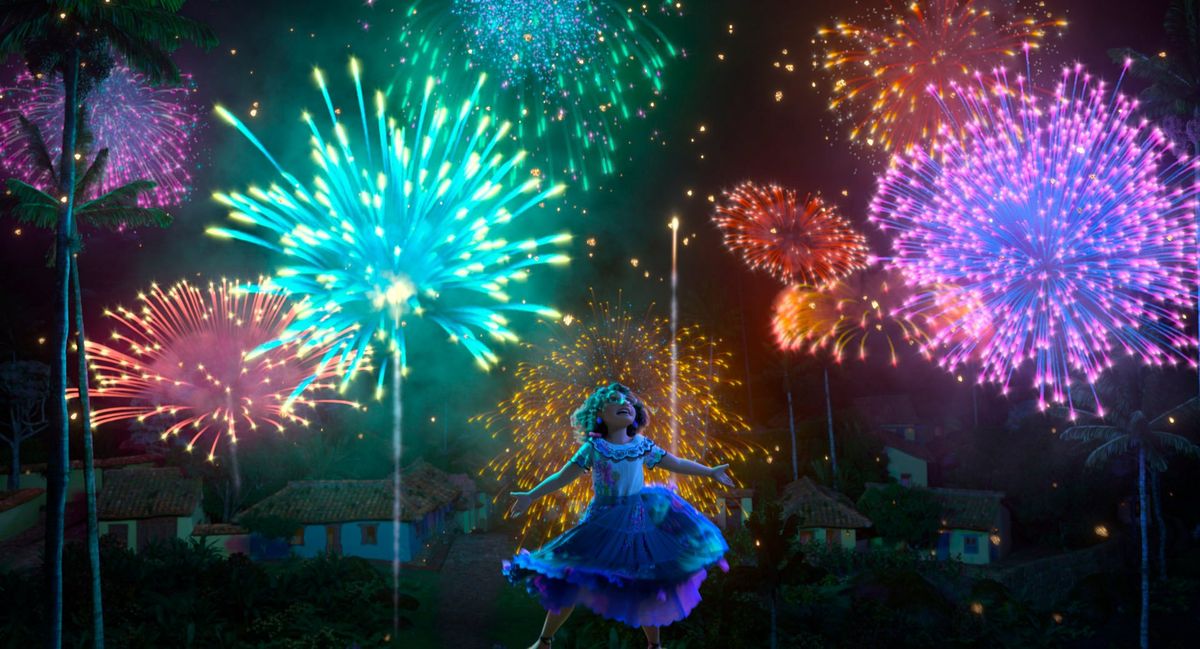 This image released by Disney shows Mirabel, voiced by Stephanie Beatriz, in a scene from the animated film "Encanto."  (HONS)