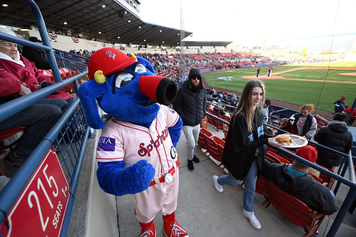 Spokane Indians mascot Otto brings smiles to fans’ faces Friday at the season opener against the Vancouver Canadians at Avista Stadium.  (COLIN MULVANY/THE SPOKESMAN-REVIEW)