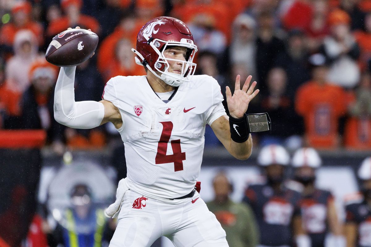 Washington State quarterback Zevi Eckhaus looks to pass against Oregon State on Saturday at Reser Stadium in Corvallis, Ore.  (Ian Cox/For The Spokesman-Review)