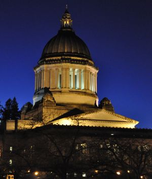 OLYMPIA -- The Washington Legislative Building just after sunset.  (Jim Camden/The Spokesman-Review)