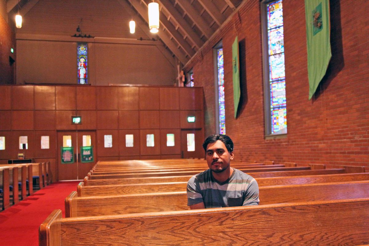 Francisco Aguirre Velasquez is photographed at Augustana Lutheran Church in Portland, Ore., on Sept. 24, 2014. (Gosia Wozniacka / Associated Press)