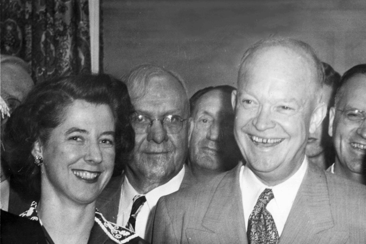 Louise Shadduck poses with Dwight Eisenhower at the 1956 Republican National Convention in San Francisco, at which Shadduck gave a speech touting Eisenhower’s re-election bid.