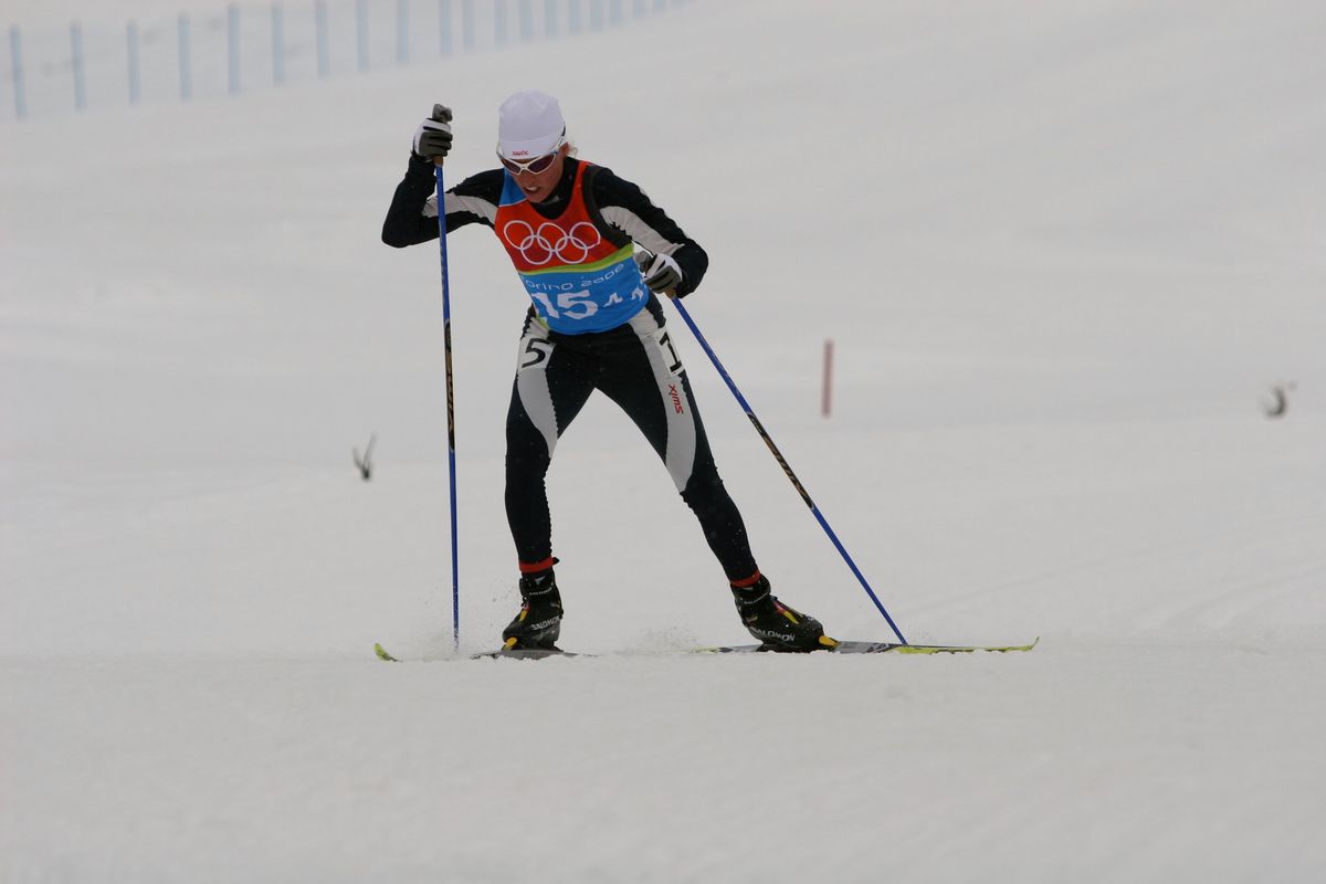 Rebecca Dussault skis at the 2006 Winter Olympics in Italy.  (Courtesy of Rebecca Dussault)