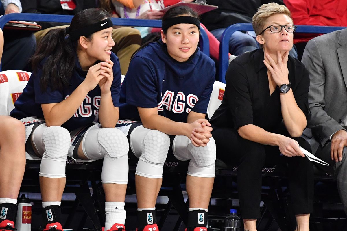 The Truong sisters watch the action unfold during Gonzaga’s Nov. 14, 2019, game against UT Martin at McCarthey Athletic Center.  (Tyler Tjomsland/The Spokesman-Review)