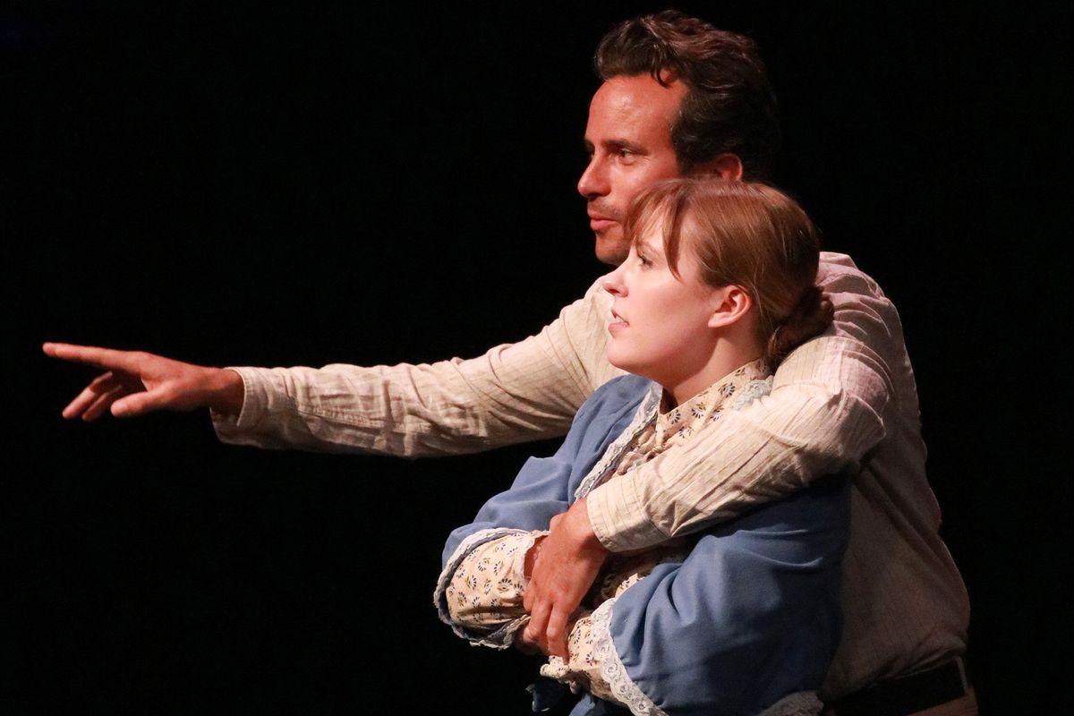 Austin Carmanico and Abby Constable rehearse for an act as part of the Bryan Harnetiaux Playwrights’ Forum Festival at Spokane Civic Theatre. (Courtesy of Ryan Wasson)