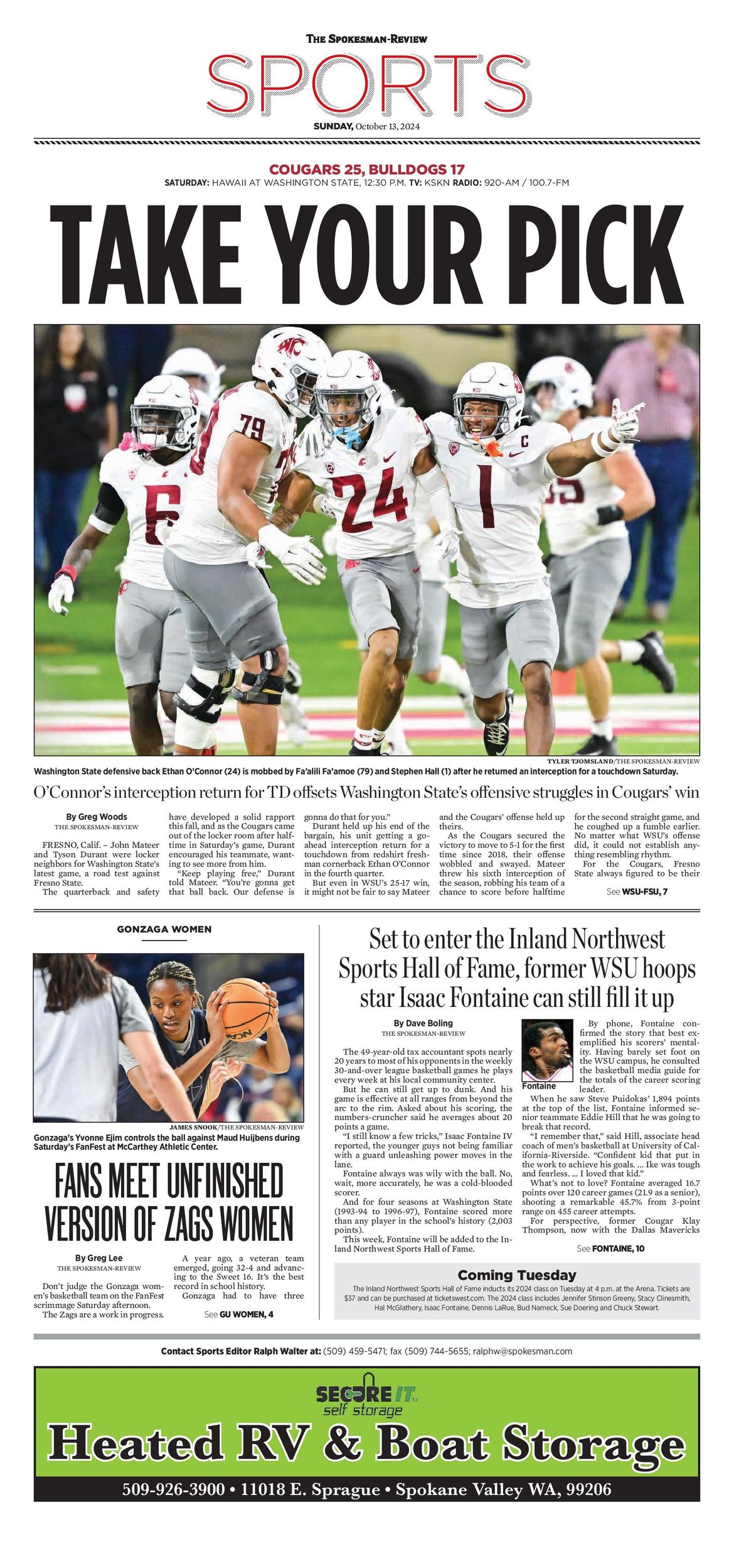 Sports Front Page for Oct. 13, 2024 The SpokesmanReview