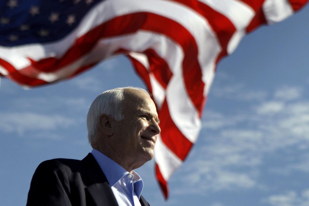In this Nov. 3, 2008, file photo, Republican presidential candidate Sen. John McCain, R-Ariz., speaks at a rally in Tampa, Fla. Aide says senator, war hero and GOP presidential candidate McCain died Saturday, Aug. 25, 2018. He was 81. (Carolyn Kaster / Associated Press)