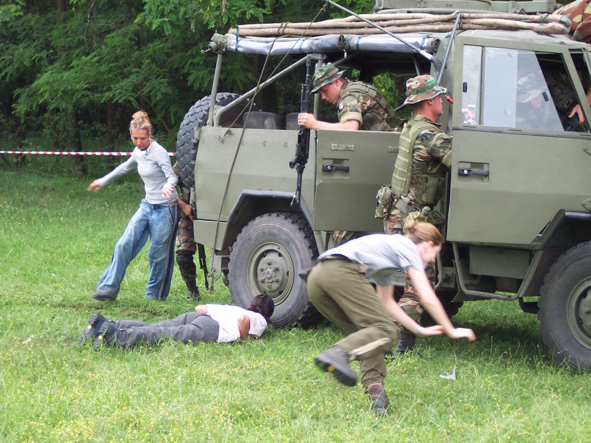 Ambush Simulation: An ambush during a convoy simulation demonstrated a sense of urgency and helped preprare students for the realities of providing humanitarian relief in the field. (The Spokesman-Review)