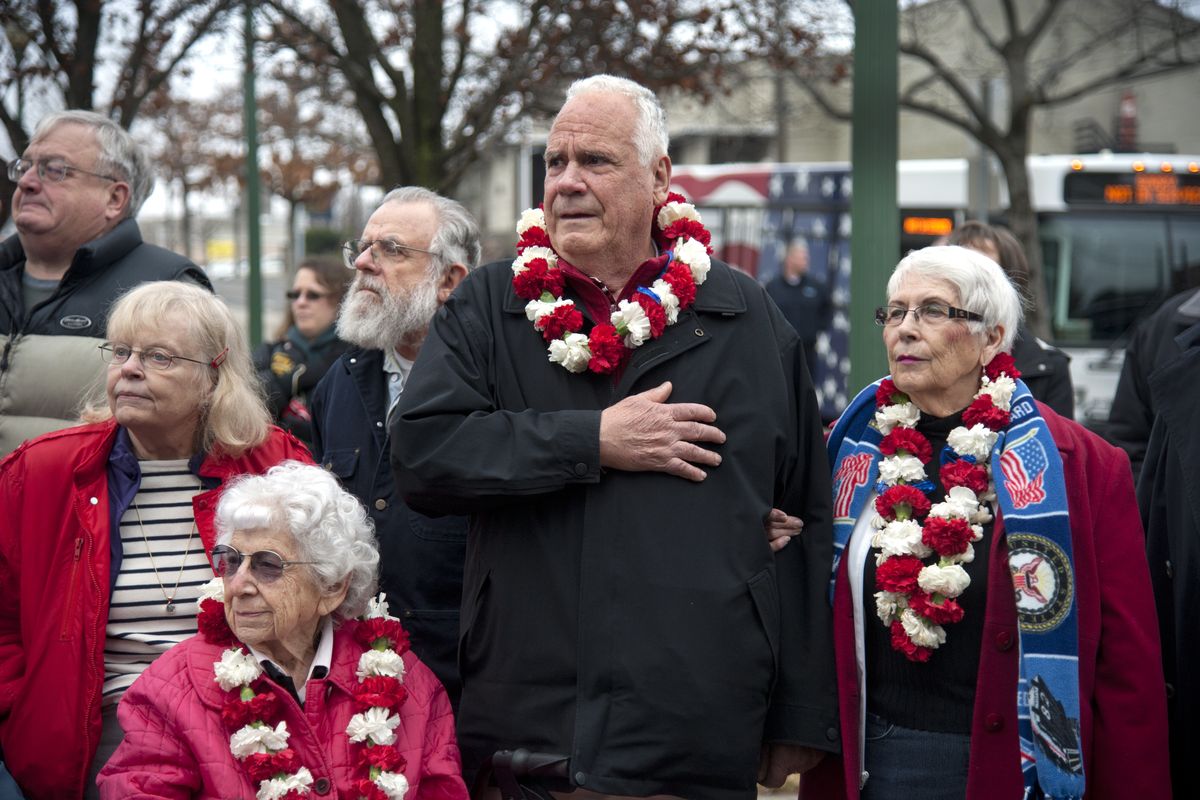 Betty Schott wears a lei at a ceremony in 2014 to commemorate the 73rd anniversary of the attack on Pearl Harbor. (Dan Pelle)