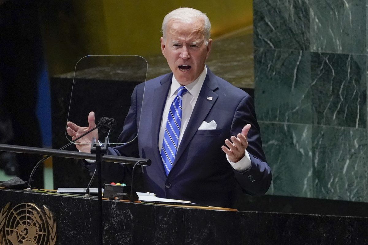 President Joe Biden delivers remarks to the 76th Session of the United Nations General Assembly on Tuesday.  (Evan Vucci)