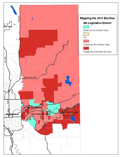 This is a map of the votes in the 4th Legislative District for state Senate, based on the Nov. 8 count (Jim Camden)