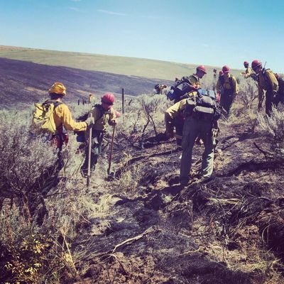 Spokane County Fire District 8 and U.S. Forest Service firefighters battle the Sutherland Canyon Fire near Quincy on Thursday, June 29, 2017. (Spokane County Fire District 8)