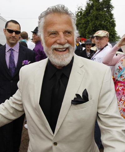 The most interesting man in the world, Dos Equis beer commercial spokeman Jonathan Goldsmith, arrives at Churchill Downs for the137th running of the Kentucky Derby, Saturday, May 7, 2011. (Charles Bertram / Tribune News Service)