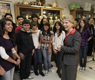 Washington Gov. Chris Gregoire visits with students at Foster High School in Tukwila, Wash., in April 2010.  (Associated Press)