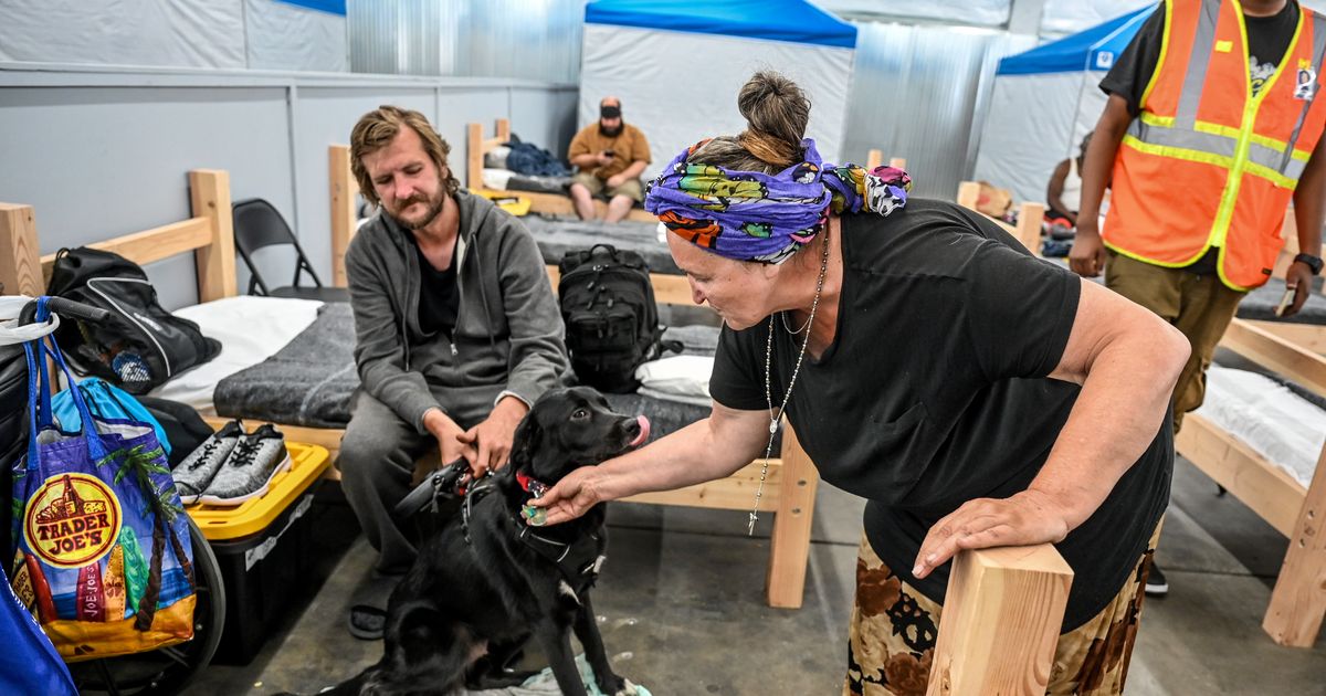 Spokane's new homeless shelter on Trent Avenue drew several dozens on