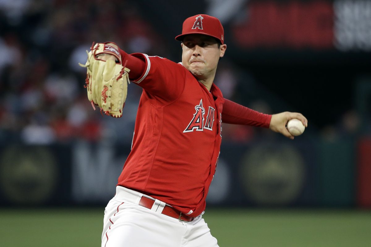 In this June 29, 2019, photo, Los Angeles Angels starting pitcher Tyler Skaggs throws to the Oakland Athletics during a baseball game in Anaheim, Calif. The family of former Los Angeles Angels pitcher Tyler Skaggs filed lawsuits Tuesday, June 29, 2021, in Texas and California charging the team and two former employees with negligence in his drug-related death two years ago. Skaggs, 27, was found dead in a suburban Dallas hotel room on July 1, 2019.  (Associated Press)