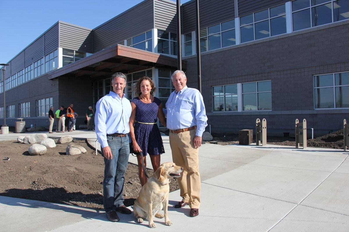 Jim, Diane and Doug Parker (from left to right), stand in front of the new NIC Career and Technical Education Facility in Rathdrum. The Parkers’ $1 million donation to the Building the Future Campaign will help purchase equipment and provide scholarships. (NIC Press Room photo)